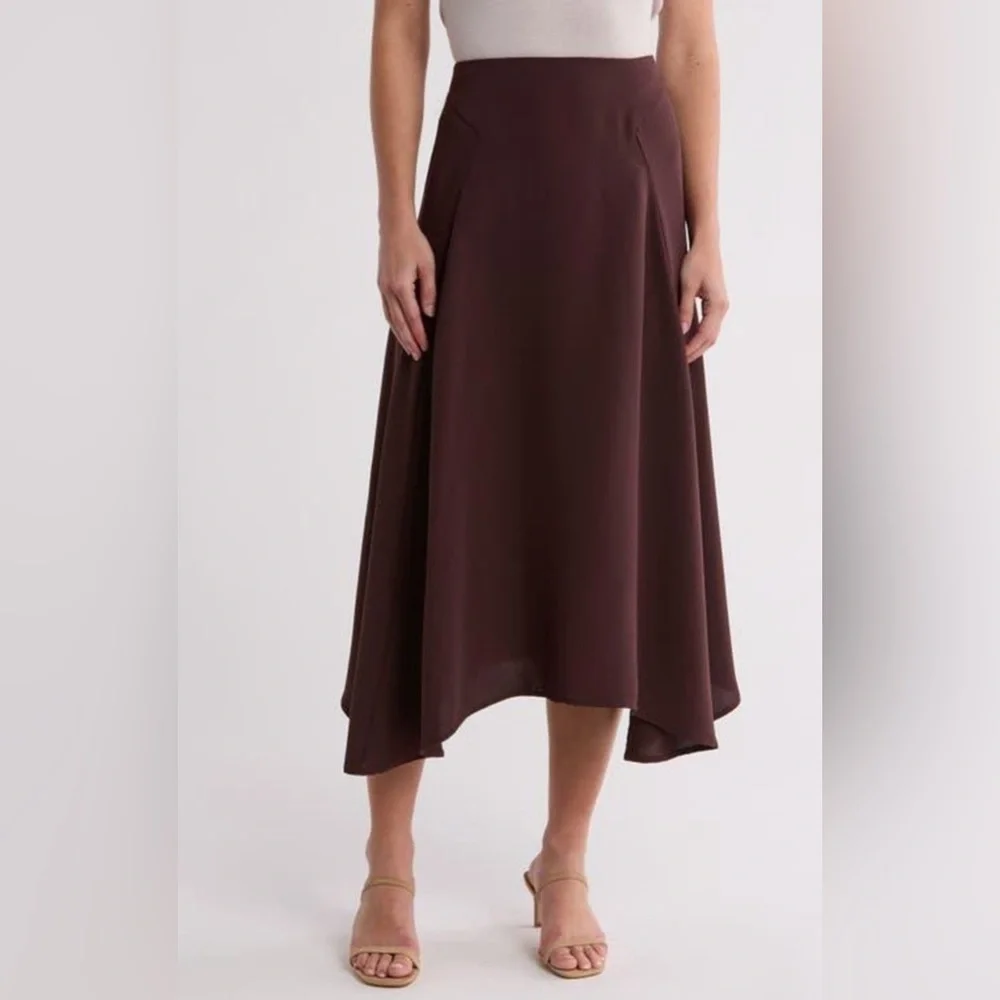 Truth Brown Cape asymmetric Hem Midi Circle Skirt Hidden Back Zip Closure NWOT